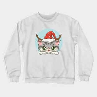 Cute Kitty in a Christmas Hat Crewneck Sweatshirt